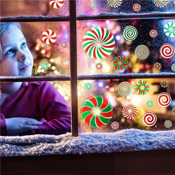 77 PCS Christmas Candy Wall Decals Floor Stickers Peppermint Xmas Party Decor - Picture 3 of 7